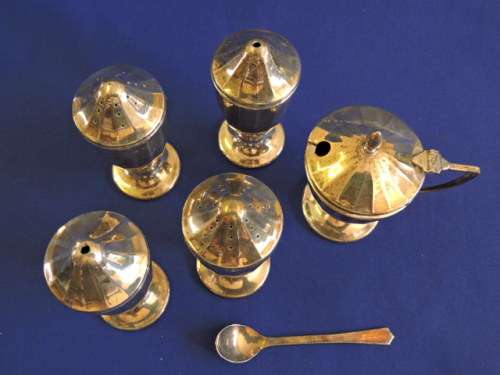 Hallmarked Sterling Silver Boxed 6 Piece Cruet Set BIRMINGHAM 1935