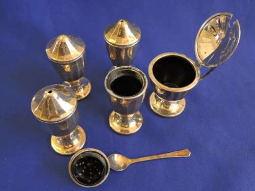 Hallmarked Sterling Silver Boxed 6 Piece Cruet Set BIRMINGHAM 1935