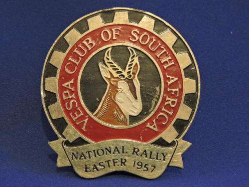 Vintage 1957 Vespa Club of South Africa Badge  like AA Badge for scooter