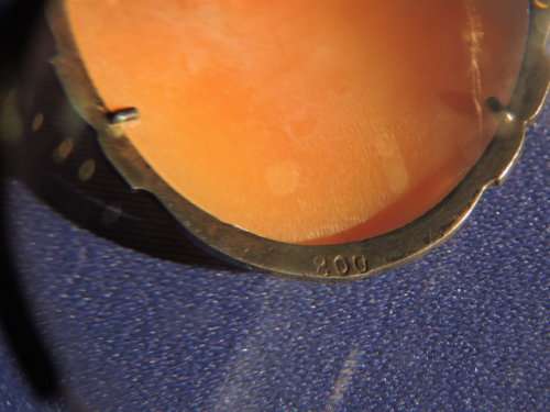 Vintage Silver 800 Shell Cameo Brooch with marcasite and safety chain Jewelry Item