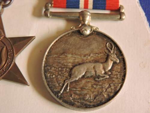 WW2 Medal x3 grouping with certificate issued to J.D Van Rensburg