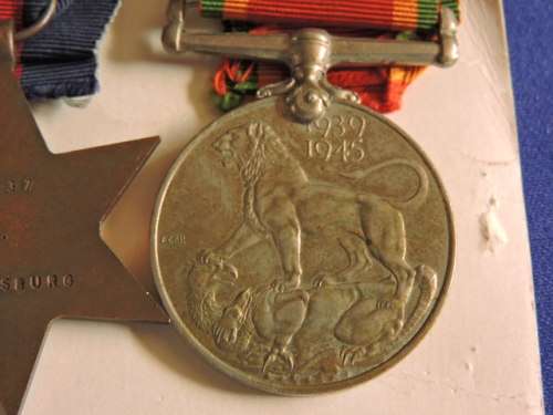 WW2 Medal x3 grouping with certificate issued to J.D Van Rensburg