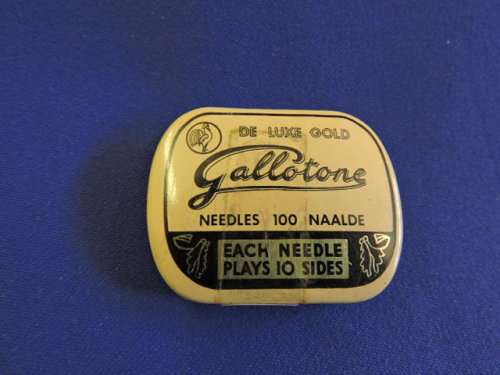 Vintage GALLOTONE Needle Tin Gramophone needle Tin with Gold needles