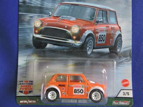 Hot Wheels MORRIS MINI ( Orange #850 ) Premium Car Culture Full metal & Real Riders.