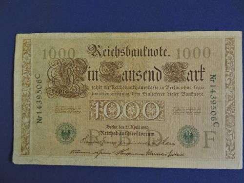 Reichsbanknote German Bank Note 1000 Mark 1910