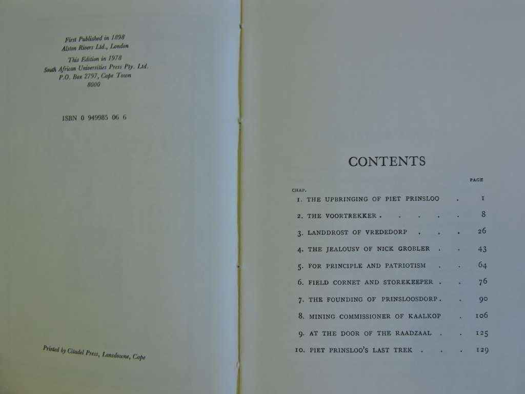 PRINSLOO OF PRINSLOOSDORP. A tale of Transvaal Officialdom Afrikaner Book Boek