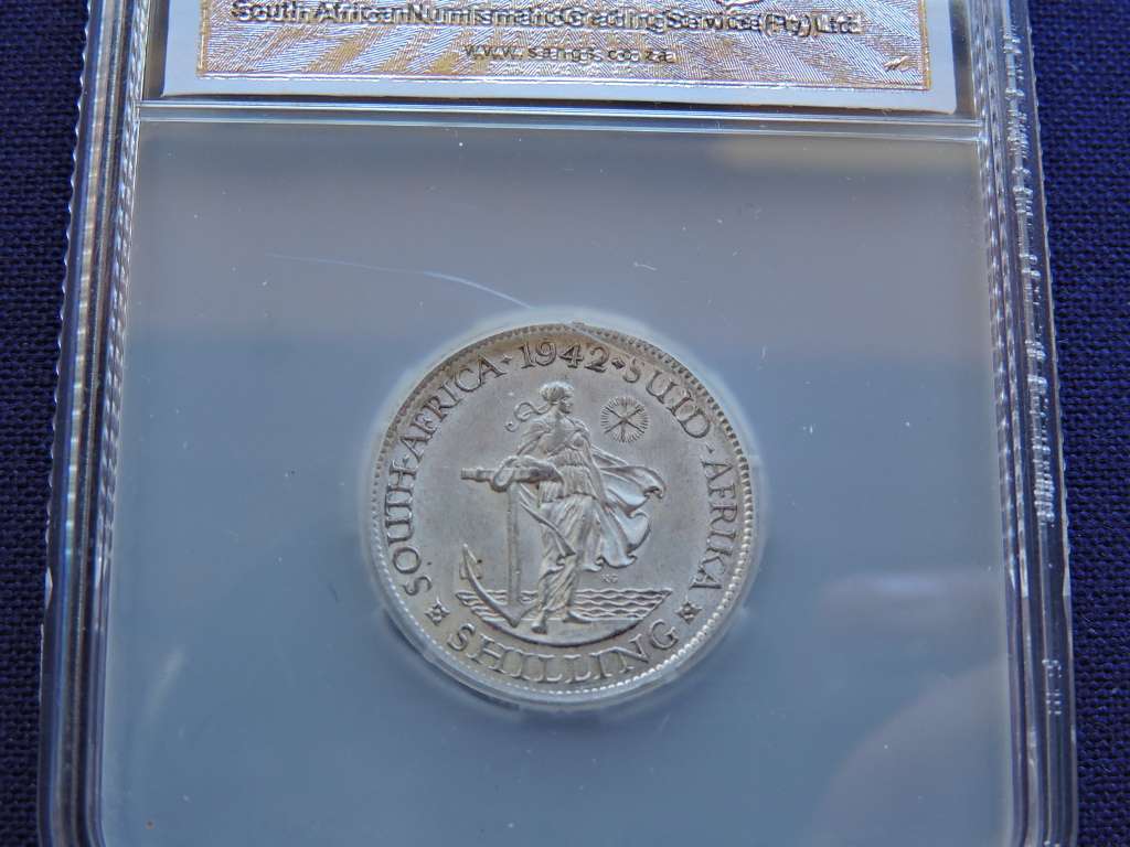 1942 SA Union 1 Shilling Silver Coin Graded AU 53