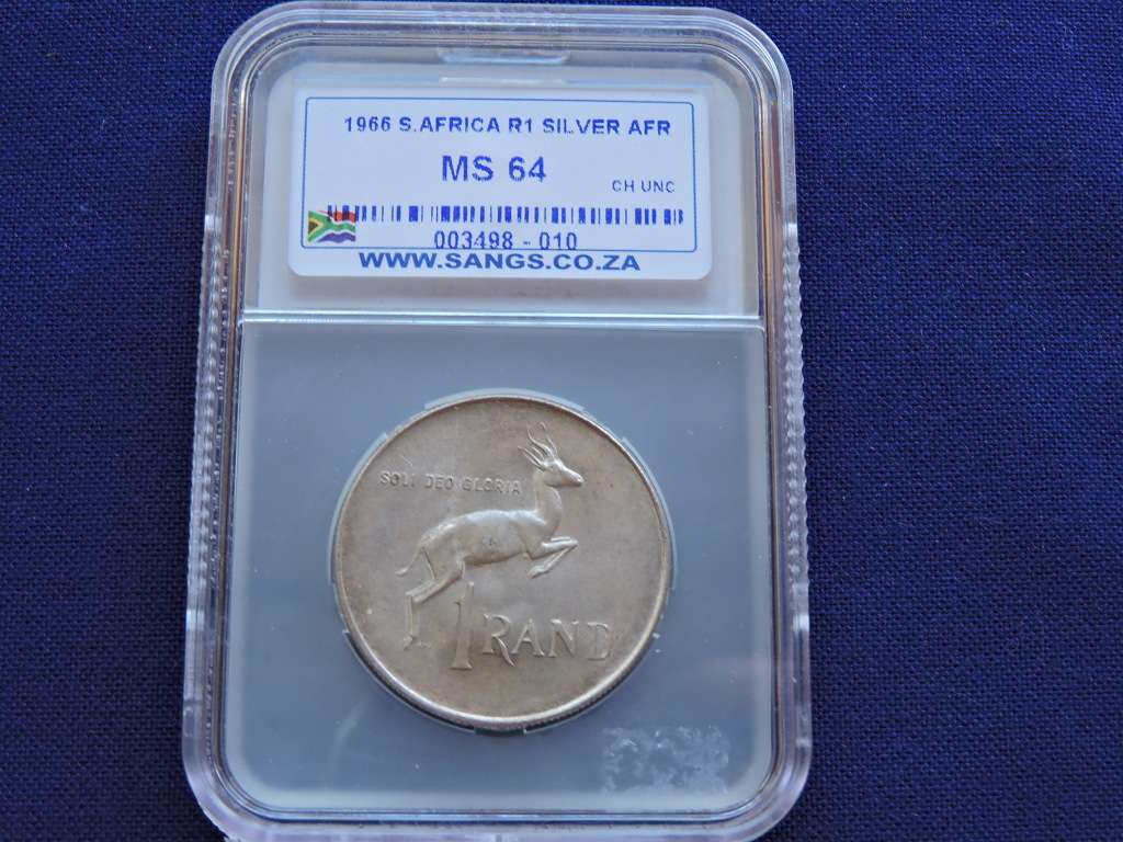 1966 SA R1 Rand Silver Coin Afrikaans  Graded MS64 (UNC)
