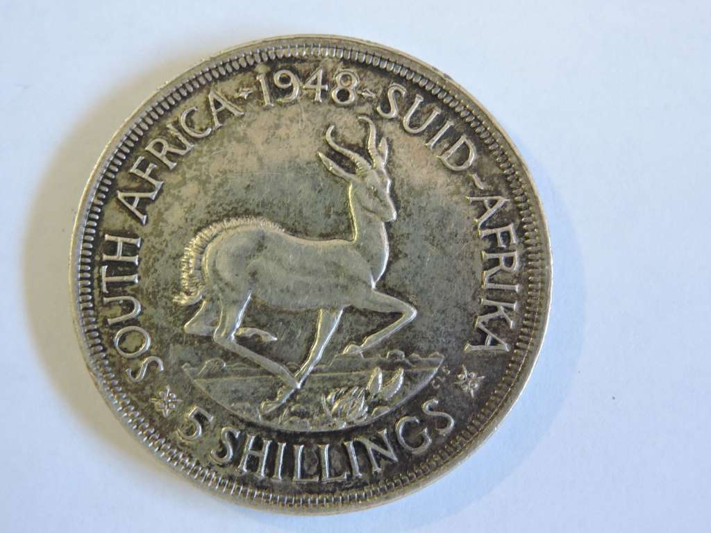 1948 SA Union 5 Shilling Crown 80% Silver coin  Low starting bid