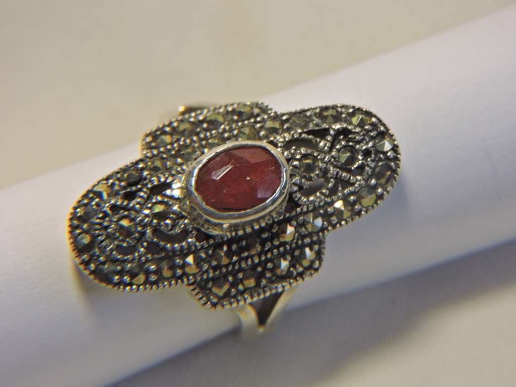 Sterling Silver Ruby & Marquisate (red stone) ring.