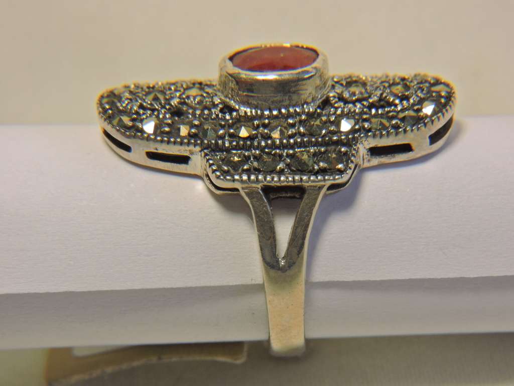 Sterling Silver Ruby & Marquisate (red stone) ring.