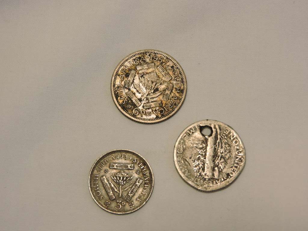 Job Lot Silver coins including SA 1957 6d,  1933 3d  & USA 1928 1 Dime