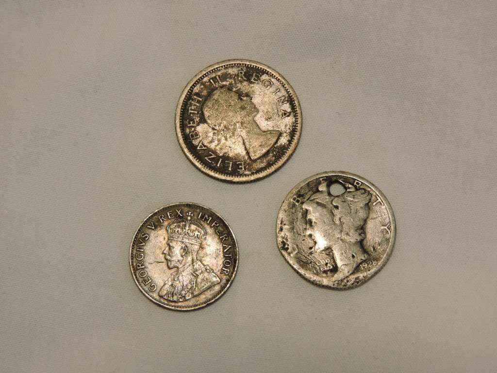 Job Lot Silver coins including SA 1957 6d,  1933 3d  & USA 1928 1 Dime