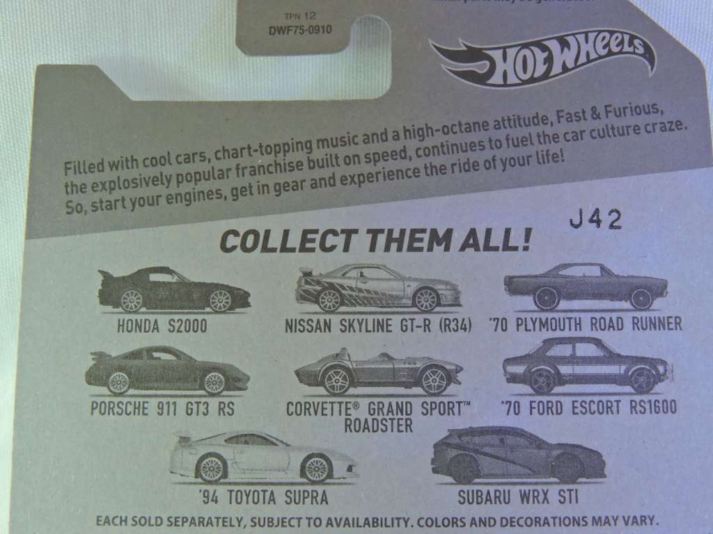 Hot Wheels FORD Escort RS 1600 ( Blue white stripe Fast & Furious 6/8 )