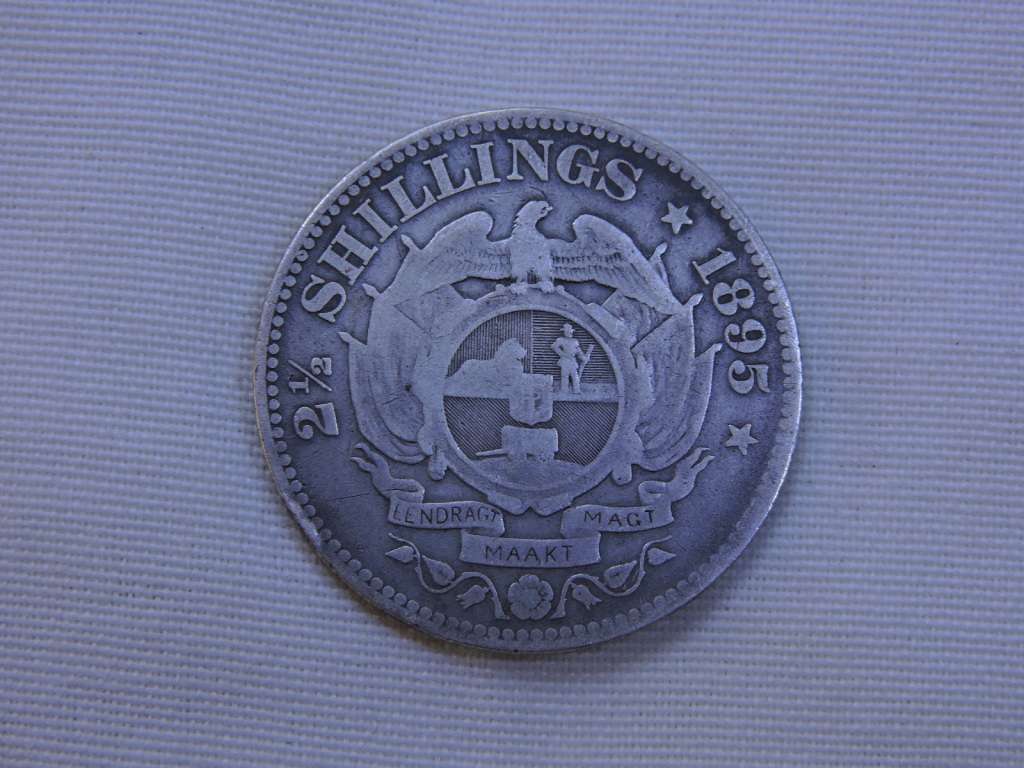 1895 ZAR 2 1/2 Shillings ( Half Crown ) Paul Kruger .925 Sterling Silver coin