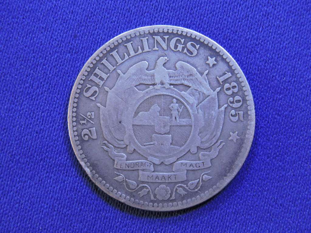 1895 ZAR 2 1/2 Shillings ( Half Crown ) Paul Kruger .925 Sterling Silver coin