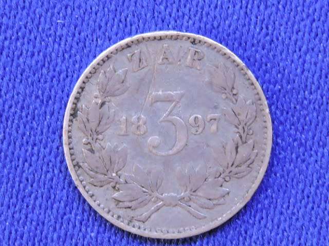 1897 ZAR 3d Threepence Paul Kruger .925 Sterling Silver coin