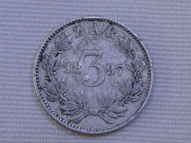 1897 ZAR 3d Threepence Paul Kruger .925 Sterling Silver coin