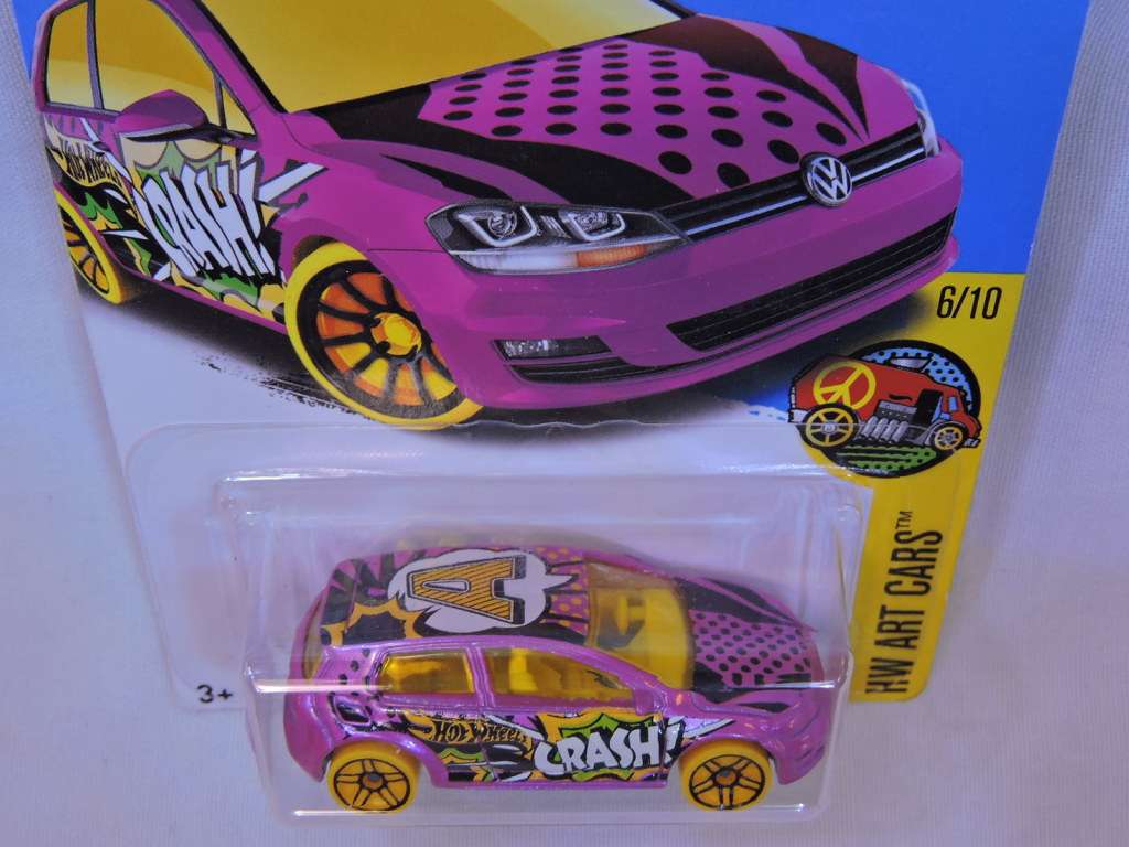Hot Wheels Volkswagen VW Golf MK7 ( Pink ) Crash Long Card