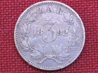 1892 ZAR 3d Threepence ( Tickey ) Paul Kruger .925 Sterling Silver coin LOW MINTAGE SCARCE