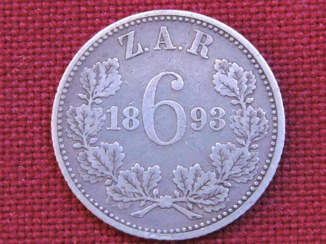 1893 ZAR 6d Sixpence Paul Kruger .925 Sterling Silver coin LOW MINTAGE RARE COIN