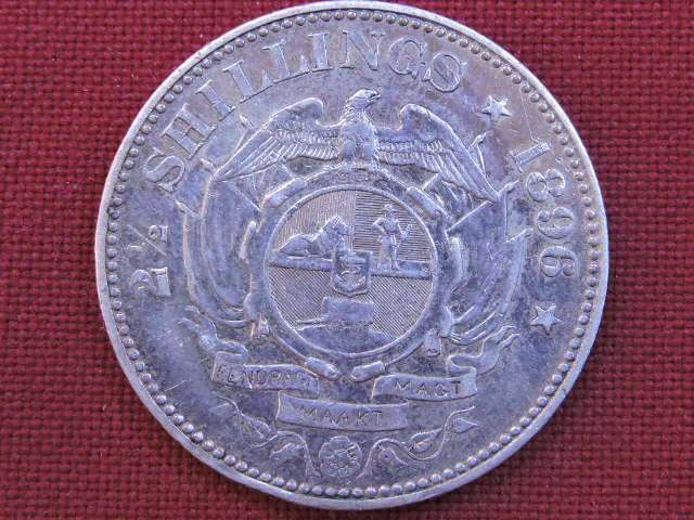1896 ZAR 2 1/2 Shillings ( 2/6 Half Crown ) Paul Kruger .925 Sterling Silver coin