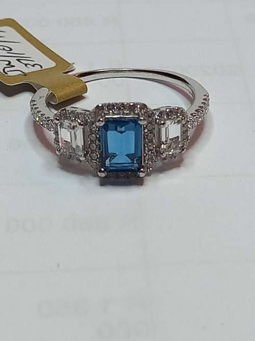 London Blue Topaz Sterling Silver Ring with CZ