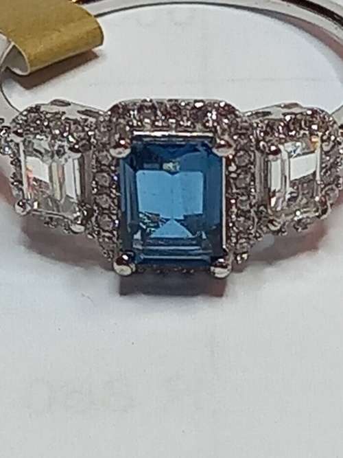 London Blue Topaz Sterling Silver Ring with CZ