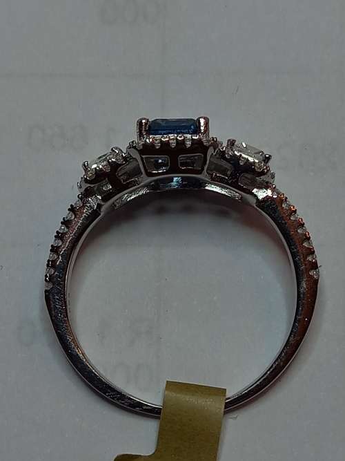 London Blue Topaz Sterling Silver Ring with CZ