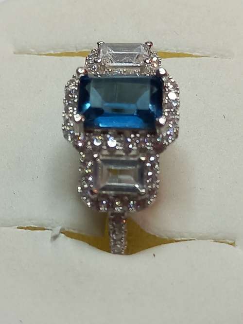 London Blue Topaz Sterling Silver Ring with CZ