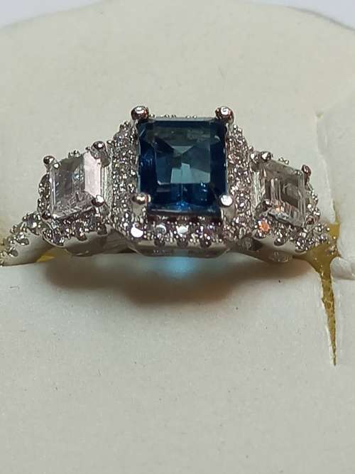 London Blue Topaz Sterling Silver Ring with CZ