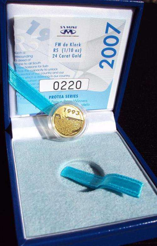 **** SCARCE>>>CRAZY R1 START>>> PROTEA 2007 GOLD TENTH OUNCE - F. W. DE KLERK # 0220****