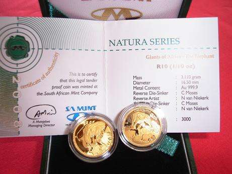 ****FOUR x 2008 NATURA ELEPHANT TENTH OUNCE 24 CARAT PROOF GOLD COINS.****