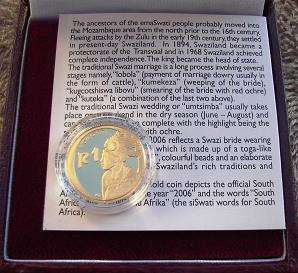 ***FOR BUCKS N GEMS ONLY *** emaSWATI PEOPLE - LOW NUMBER 27 (only 482 minted) 24 CARAT GOLD COIN***