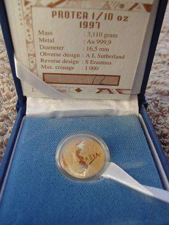 ****PROTEA 1997 YEAR OF THE WOMAN TENTH OUNCE PROOF GOLD COIN.****