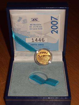****LOW START >>>PROTEA <<< 2007 NELSON MANDELA TENTH OUNCE PROOF GOLD COIN. ****