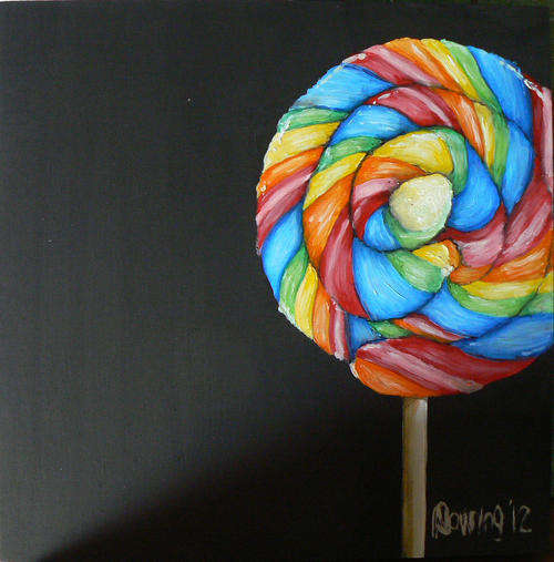 Rainbow Lollipop-SA Artist-Natali Downing-Original Oil with unique blackboard background!!!