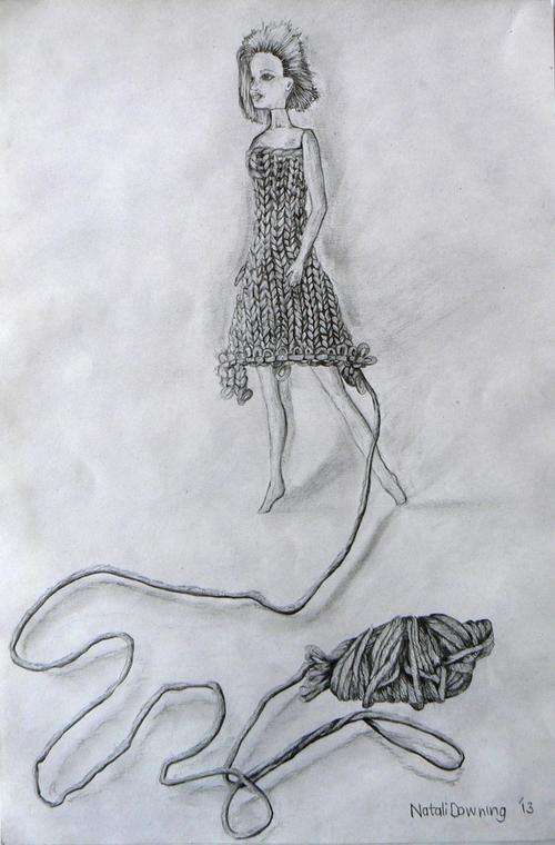 SALE!!!SA Artist-N Downing-Pencil on off-white paper-"Barbie has been knitting..."