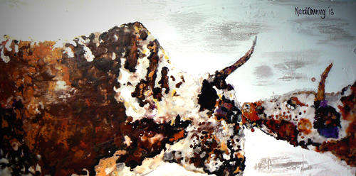 SALE!!! 20% Discount-SA Artist-NDowning-Wax Crayons On Multimedia on Board-Humbling Cattle...
