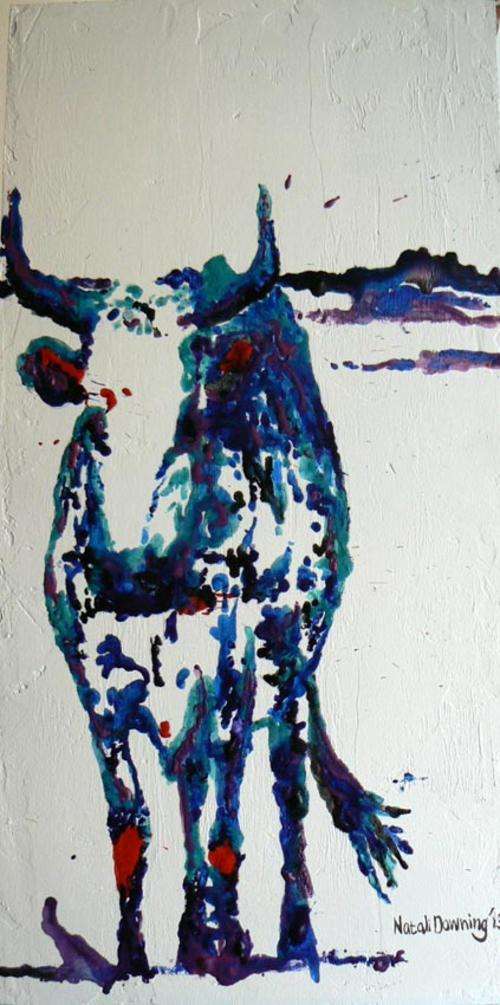 SALE!!! 20% Discount-SA Artist-N Downing-Wax Crayons&Multimedia on Board-Blue and Alone Ox...