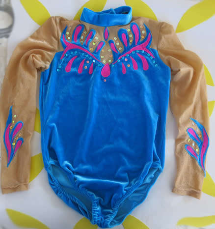 Velvet & sequined girl's gymnastics / acrobatics leotard (8-9 yrs) and footless tights (2 pieces)