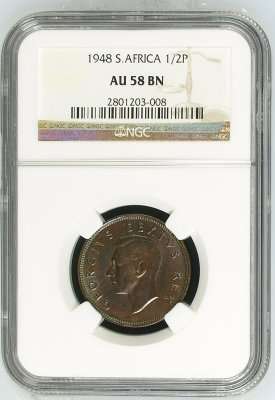 1948 - 1/2 Penny - AU58BN - NGC grade