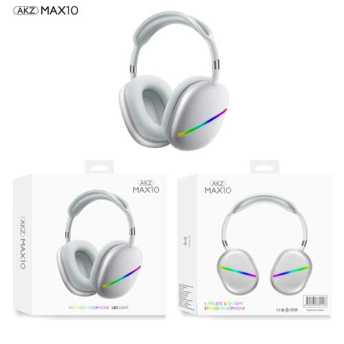 AKZ MAX 10 Noise Cancelling LED Light Bluetooth Headphones with Mic - Silver