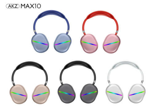 AKZ MAX 10 Noise Cancelling LED Light Bluetooth Headphones with Mic - BLUE