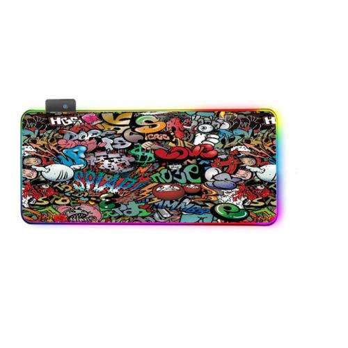 Graffiti Design Gaming Mouse Pad - RGB Border + 4 USB Port Hub (90 x 40 cm)