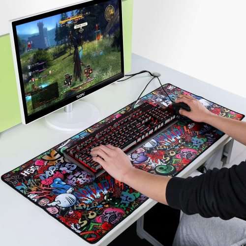 Graffiti Design Gaming Mouse Pad - RGB Border + 4 USB Port Hub (90 x 40 cm)