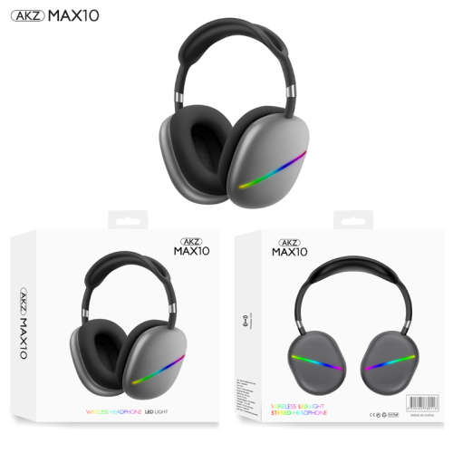 AKZ MAX 10 Noise Cancelling LED Light Bluetooth Headphones with Mic - GREY