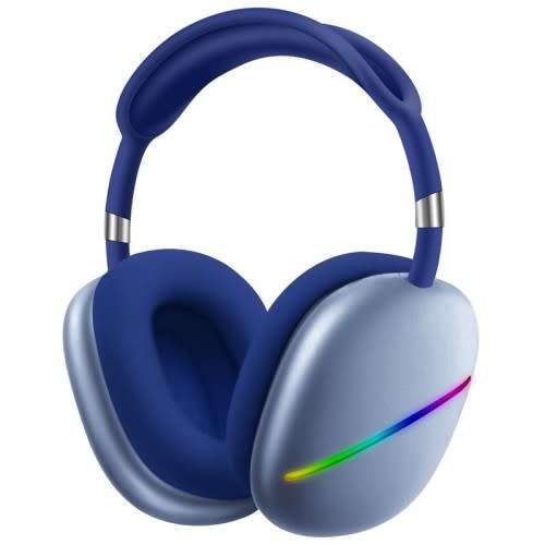 AKZ MAX 10 Noise Cancelling LED Light Bluetooth Headphones with Mic - BLUE