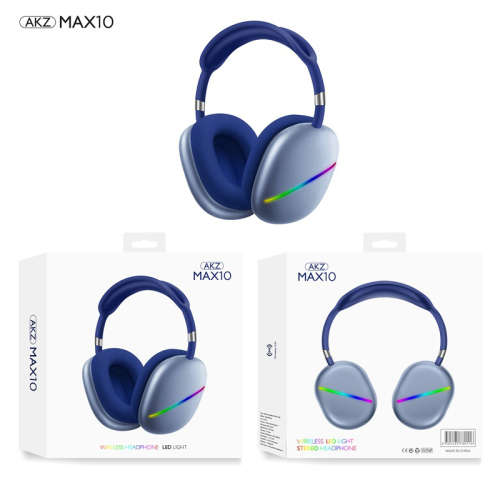 AKZ MAX 10 Noise Cancelling LED Light Bluetooth Headphones with Mic - BLUE