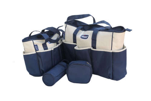 5 Piece Diaper Baby Travel Shoulder Outdoor Bag Tote Set - Blue & Cream